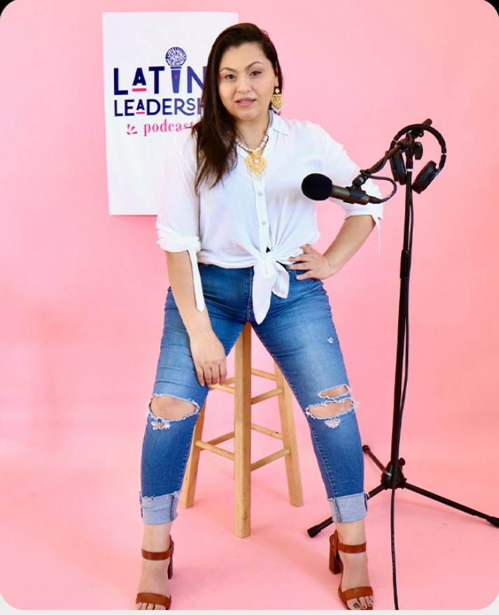 Latina Leadership Podcast host in studio